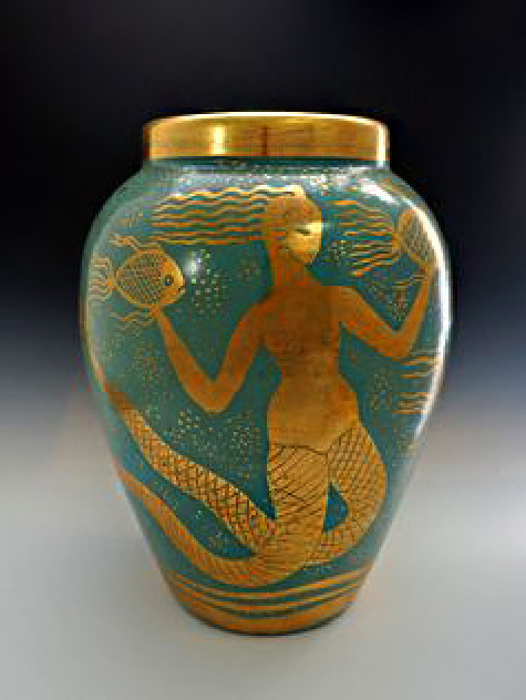 1930s Waylande Gregory Large Deco Phoenician Style Melusine Vase