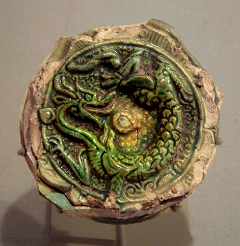 Tang earthenware fragment with sancai glaze_end_of_7th_early_8th_century_excavated in Nishapur, Iran