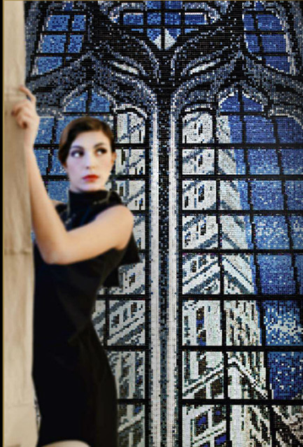 SICIS-Skyline-Gothic wall mosaic - tall skyscraper building wall art with batman window